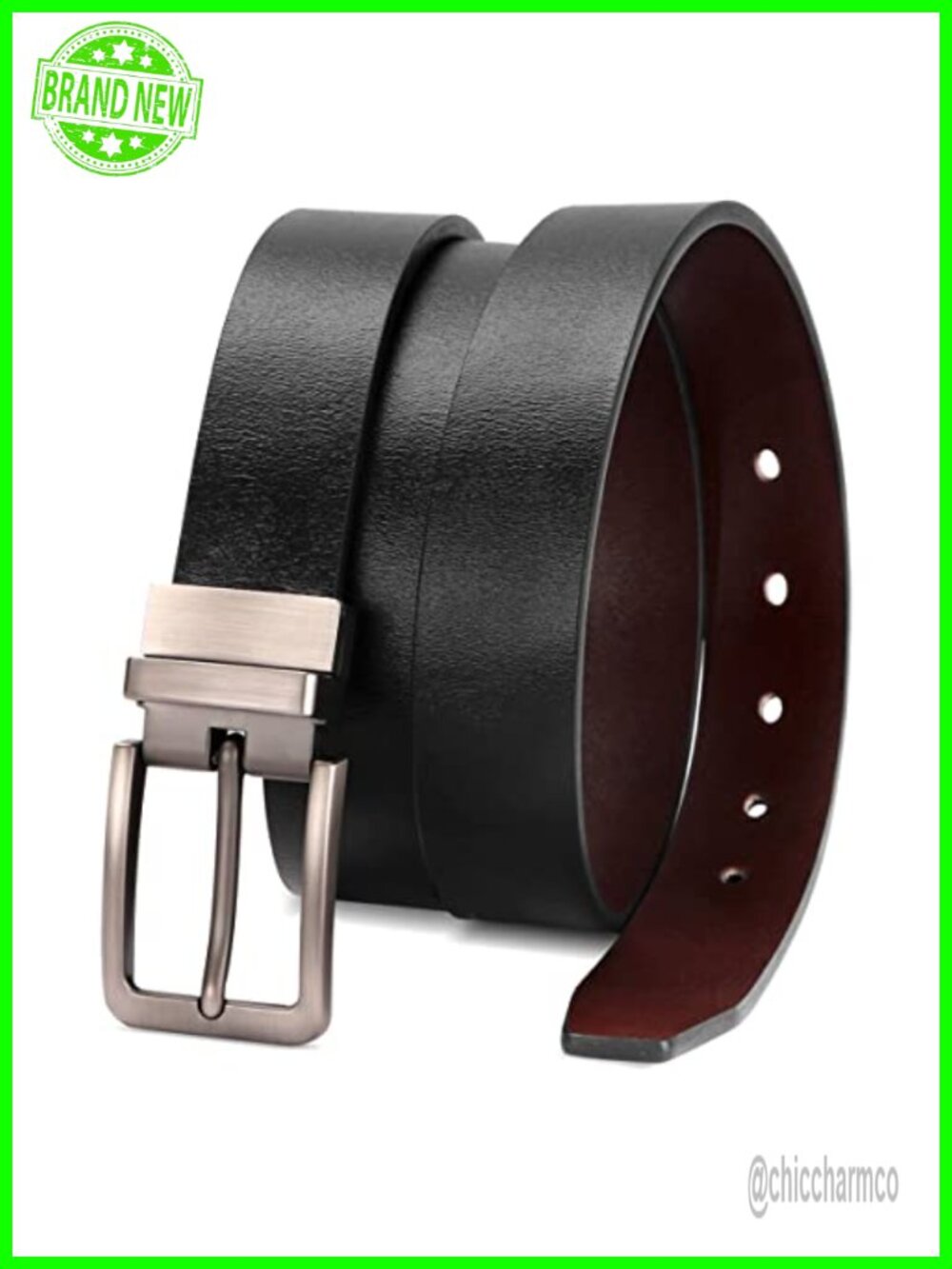 Reversible Leather Belt with Rotated Metal Buckle Adjustable Designer Belt